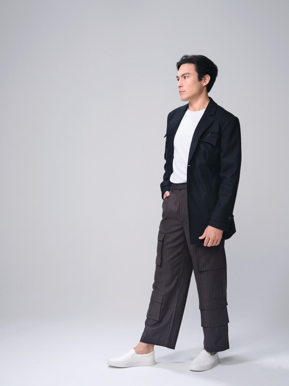 Extra Length Wool-Mixed Blazer Coat