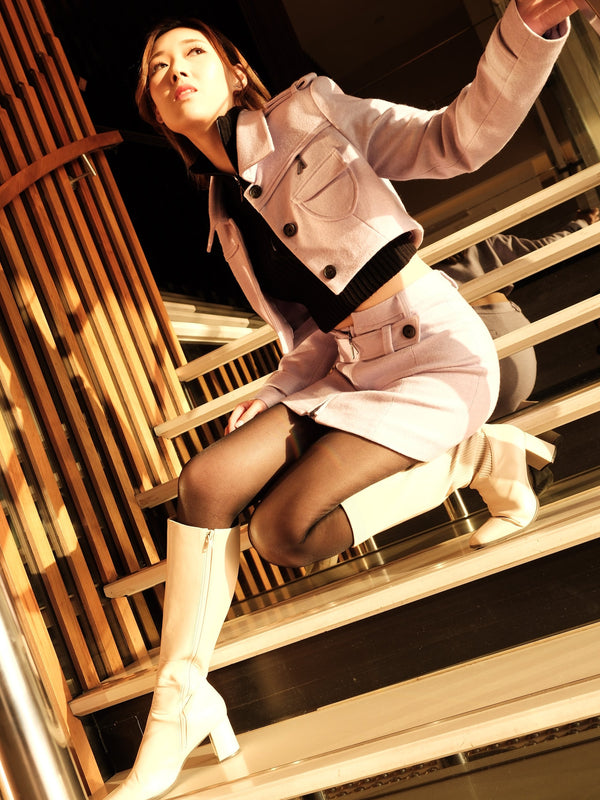 Cropped Wool-Mixed Zipped Skirt (Lilac)