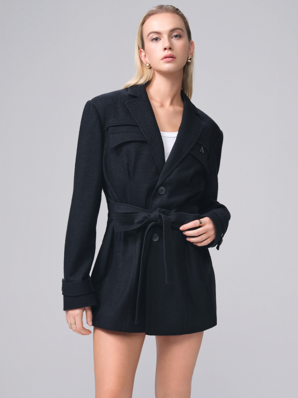 Extra Length Wool-Mixed Blazer Coat