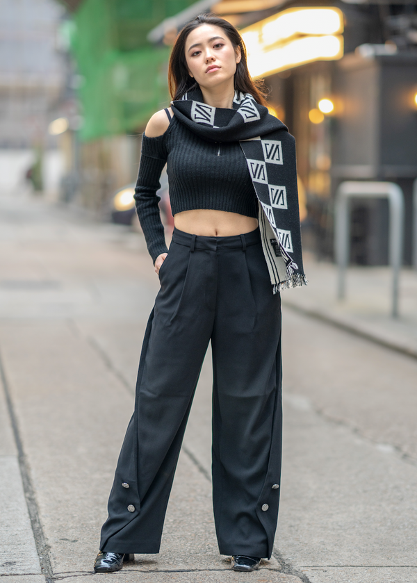 Flapped Wide-Leg Trousers